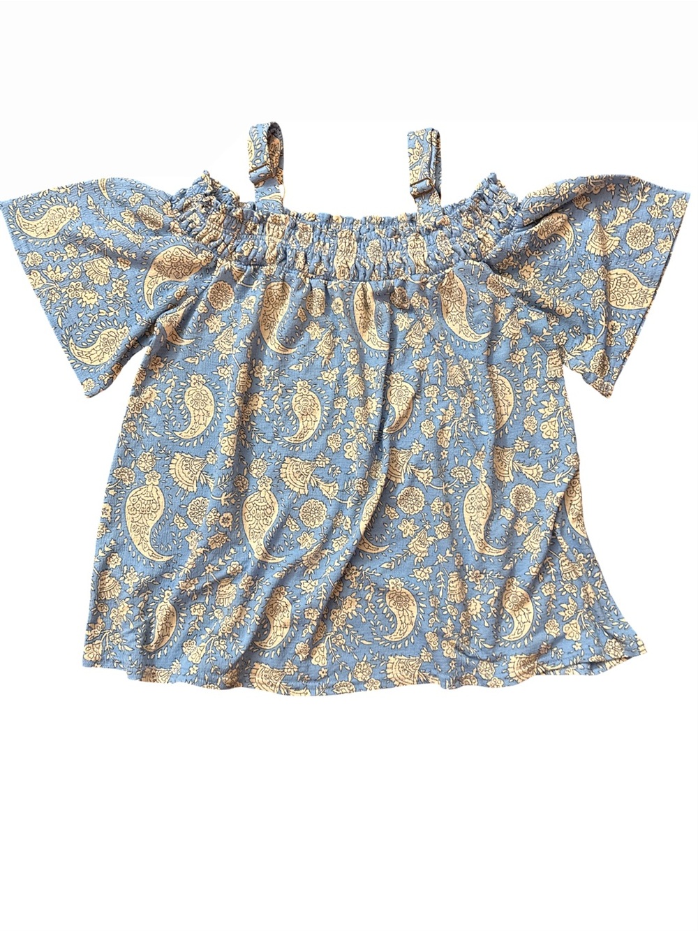 MELLODAY Blue and White Paisley Off-Shoulder Tank Top